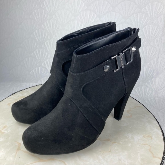 Guess Ankle Booties Womens 8.5 Black Suede Chunky Block Heel Dressy Grunge Boots - Picture 7 of 13